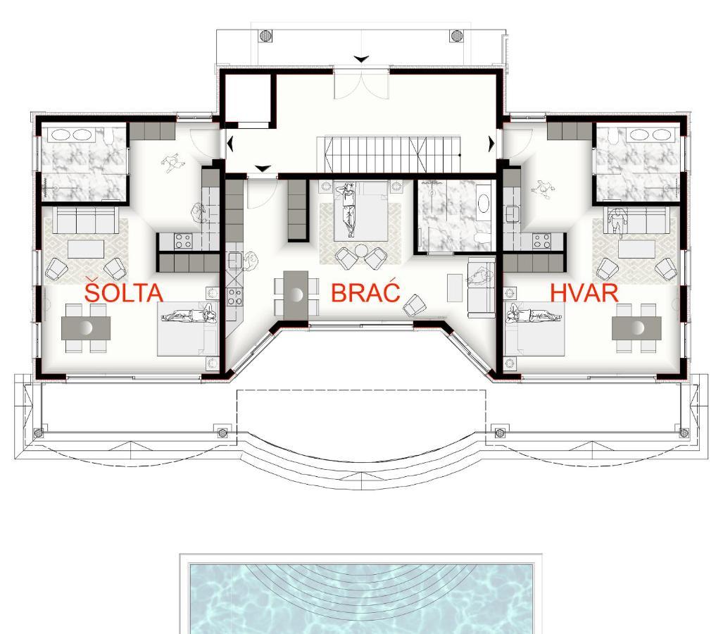 Villa Bella Vista Am Meer Trogir Eksteriør bilde